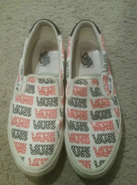 Vans Canvas Spellout Spell Out Graphic Slip On Skate Shoes Sneakers Mens 11