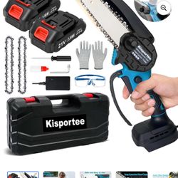 Kisportee 6 inch Mini Electric Chainsaw Cordless with 2 Batteries 2 Chains, Portable Small Handheld Chain Saws Pruning for Wood Cutting Tree Branches,