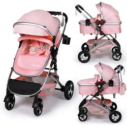 Kinder King  3 In 1 Convertible Stroller , Pink, Size Newborn To Toddler 