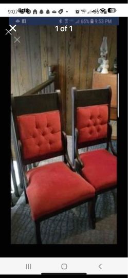 Set of 2 Vintage Chairs – Red Tufted Seats