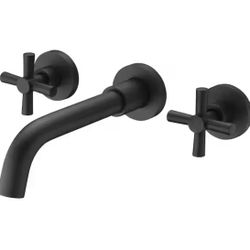 sumerain Matte Black Bathroom Faucet,Wall Mount Black Bathroom Faucets and Rough-in Valve Included@B11-950
