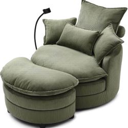 Swivel Accent Barrel Chair,Swivel Chair with Ottoman+4 Pillows,Modern Upholstered Comfy Sofa Chaise