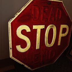 RARE! ANTIQUE STOP DEAD END 30'S Road  STREET SIGN w/ Original REFLECTOR Paint