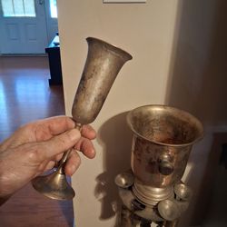 Silver champagne bucket and flute set