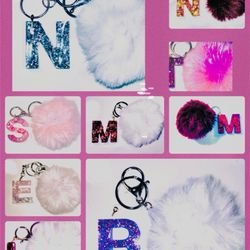 Handmade Initial Keychains With Pom-Pom-custom orders