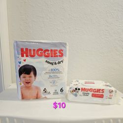 Huggies Size 6 + Wipes $10