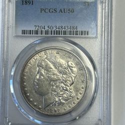 MORGAN SILVER DOLLAR 1891 PCGS AU50
