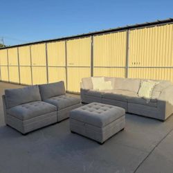 Gray Costco Thomasville Modular Sectional Couch Sofa & Ottoman