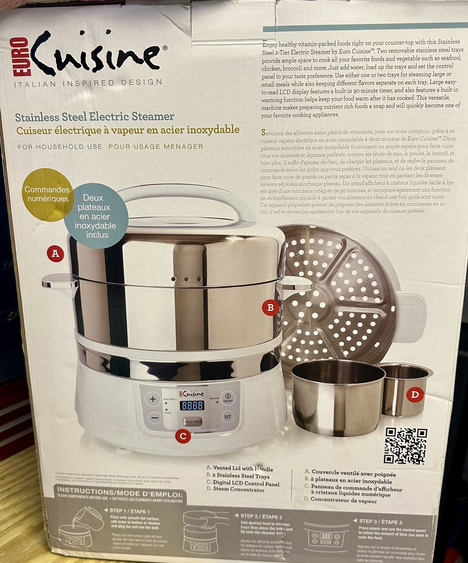 Euro Cuisine Stainless Steel Electric Steamer
