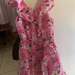 Hawaiian Pink Flower Dress For Kids