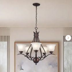 Oil Rubber Bronze 5 Light Chandler Light Fixture Marbleized glass shades