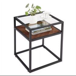 Set of 2 End Table Nightstand With Tempered Glass Top