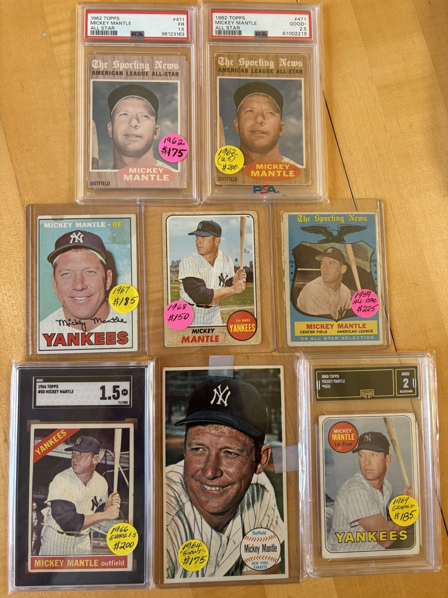 (10) MICKEY MANTLE BASEBALL CARDS * (6) GRADED
