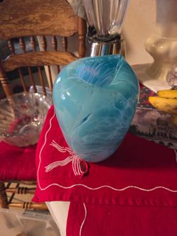 Turquoise Swirl Art Glass Vase
