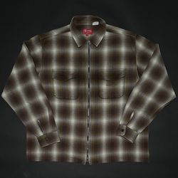 Supreme Shadow Plaid Flannel Zip Up Shirt