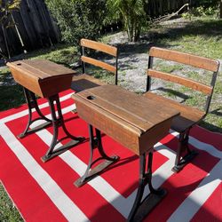 2 Vintage School Desk And Chairs (Adjustable Height) $250 OBO 