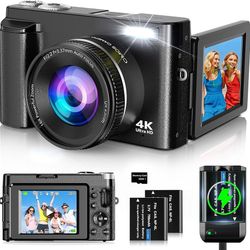 Brand New In Box Unopened   4K Digital Camera for Photography and Video, Autofocus 48MP Vlogging Camera for YouTube with 3'' 180°Flip Screen 16X Zoom 