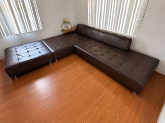 Italian-Style, Vintage Leather,  Sectional Sofa + Ottoman + Side Table