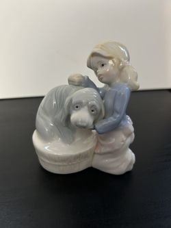 Girl & Washing Dog Statue