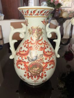 Vintage Decorative Vase with Porcelain Twin Handles