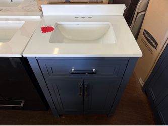 Beaufort 24 in. Single Sink Freestanding Midnight Blue Bath Vanity with White Engineered Stone Top