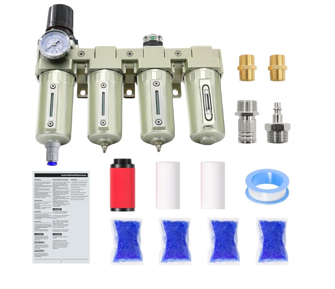 3/4" NPT Industrial Grade 4 Stage Air-Dryer-for-Compressor, Air-Compressor-Water-Separator-System for Plasma Cutter and Paint Spray, 3Filter&1Dryer Sy