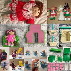 Cabbage Patch Kids LOT (doll, basket, Pencil Sharpener, Crayon Rubbing Set)