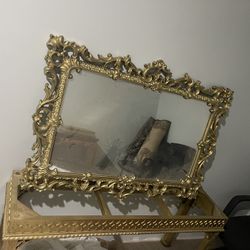 Ornate Gold Mirror and Console Table Set - Vintage Style 