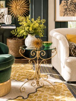 Vintage Hollywood Regency Art Deco End Table Accent Table Nightstand (1) Mid Century Retro Boho Gold Glass Metal Table 