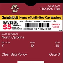 3 Boston college Football Tickets Vs NC