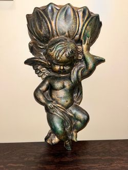 Vintage Winged Cherub Angel Wall Sconce Pocket Planter