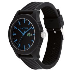 Lacoste.12.12, Men's 43mm TR90 black silicone case, black dial, black silicone strap