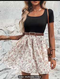 Floral Print Faux Twinset Dress