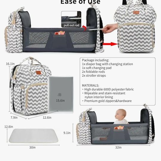 Baby Diaper Bag Backpack with Changing Station for Boy Girl, Baby Shower Gifts