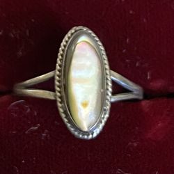 Vtg Taxco Mexico Sterling Silver Ring Mother Of Pearl Size 4