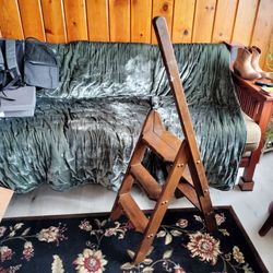 Antique Wood Folding Library Ladder
