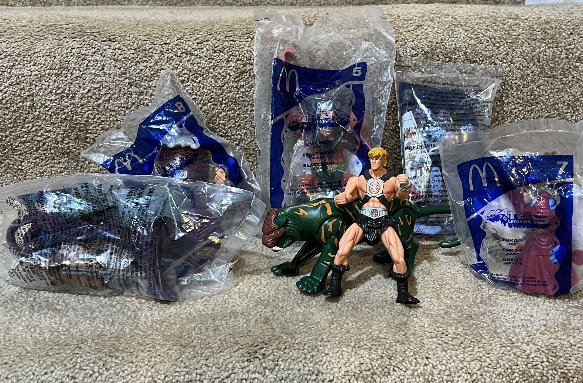 2003 Mcdonalds He-Man MotU Lot Of 7 Skeletor Panthor 5" He-Man, 2 Battle Cat new