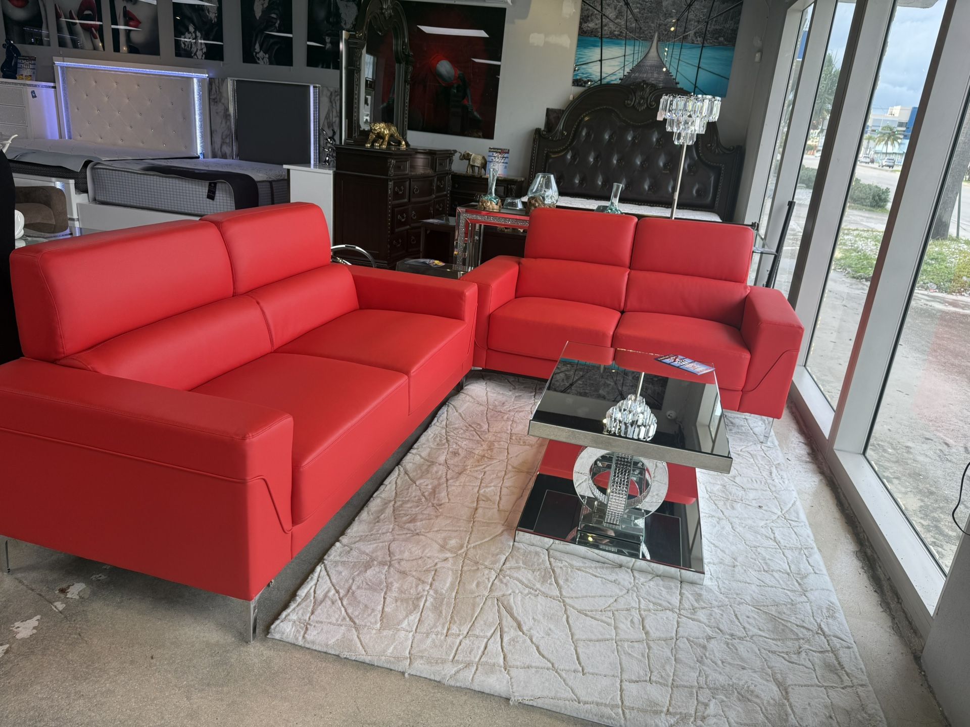 2 Pc Red Sofa And Love Huge Special Only $599 Also Comes In Black White And Grey 
