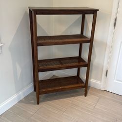 4-Tier Wooden & Rattan Shelf – Boho / Mid-Century Style Storage Rack