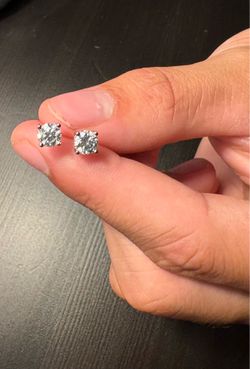 GRA White Round Lab-Created Moissanite Stud Earrings Sterling Silver, Prong