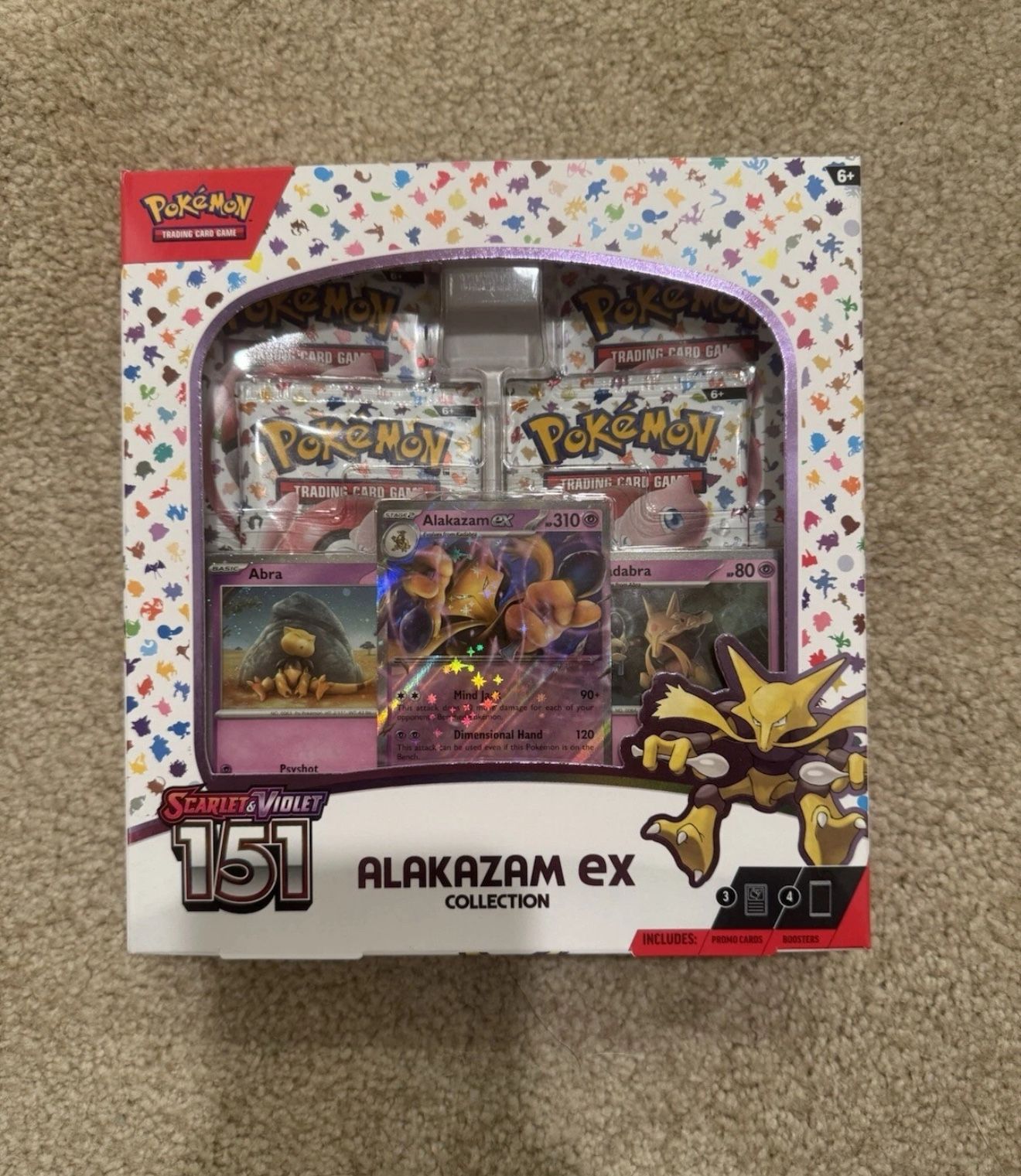 Pokemon TCG Scarlet and Violet - 151 Alakazam ex Collection Box - 4 Packs Sealed