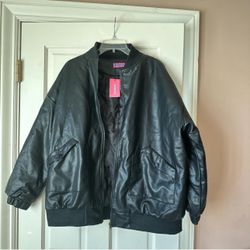 EDIKTED Black leather bomber jacket 