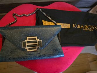 KAREN ROSS NEW YORK BLUE SNAKE SKIN PURSE