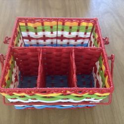 Colorful Vintage Plastic Weave Cutlery/Condiment Holder