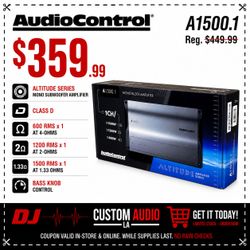 AudioControl Altitude Series Mono Subwoofer Amplifier 1500 RMS A1500.1 🚨 Payment Options Available 🚨 No Credit Needed 🚨