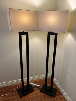 Floor Lamp Set of 2 Black Brown Rectangular Shade Modern Design