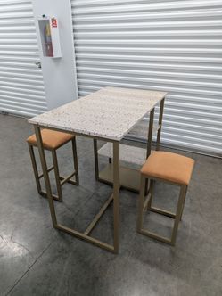 Modern Bar Height Table Set w/ 2 Stools & Storage