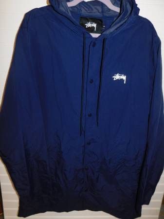 Stussy Blue International Back Print Parka Jacket Mens XL