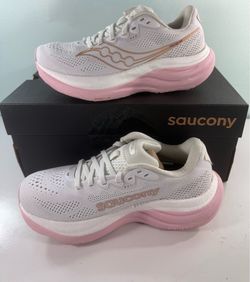 Saucony Ride 19 Shoes Womens White Pink Running Athletic Sneakers