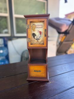 Vintage Wood Cabinet Cupboard w/ Drawer Country Rooster Door